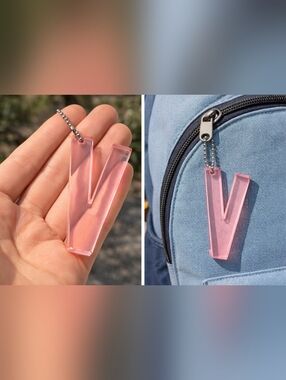 Handmade Pink Resin Letter V Keychain Initial Charm Cute Glossy Gift